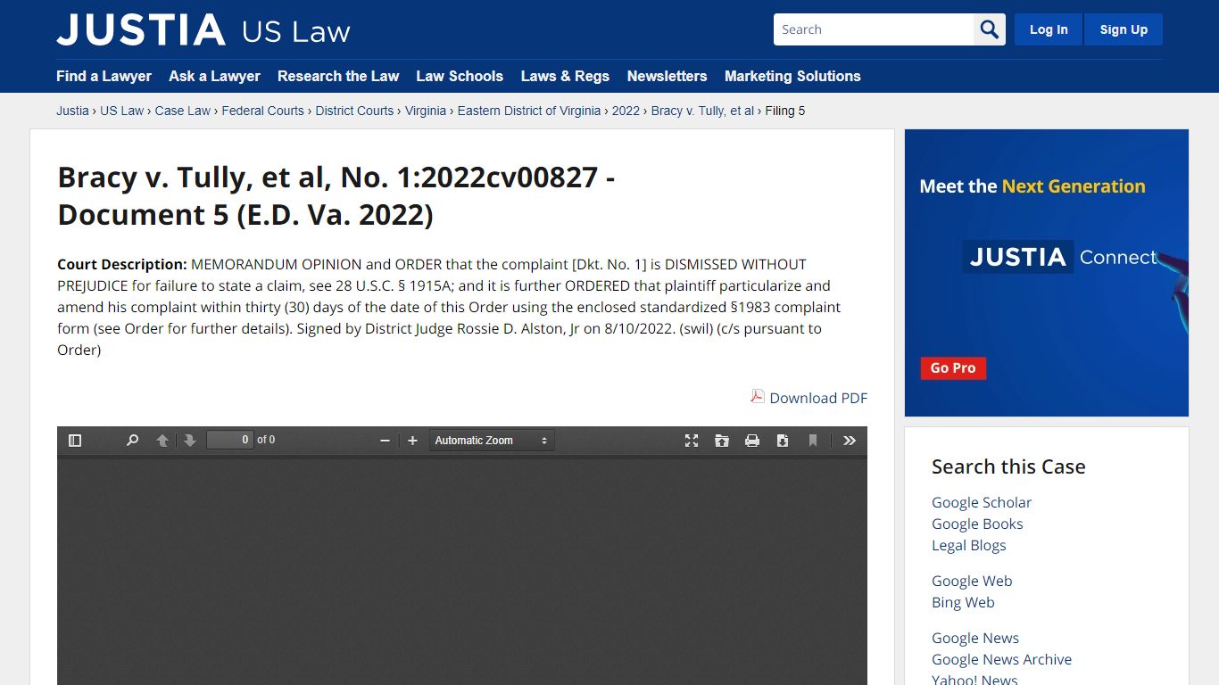 Bracy v. Tully, et al, No. 1:2022cv00827 - Document 5 (E.D. Va. 2022)
